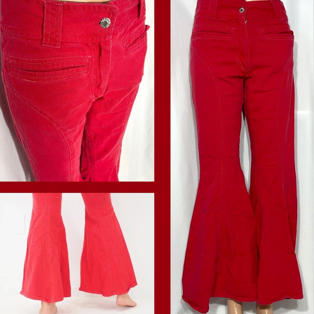 Vintage Live in Color Sz *7/8* Red Bell Bottom Jeans Y2K Womens Denim
